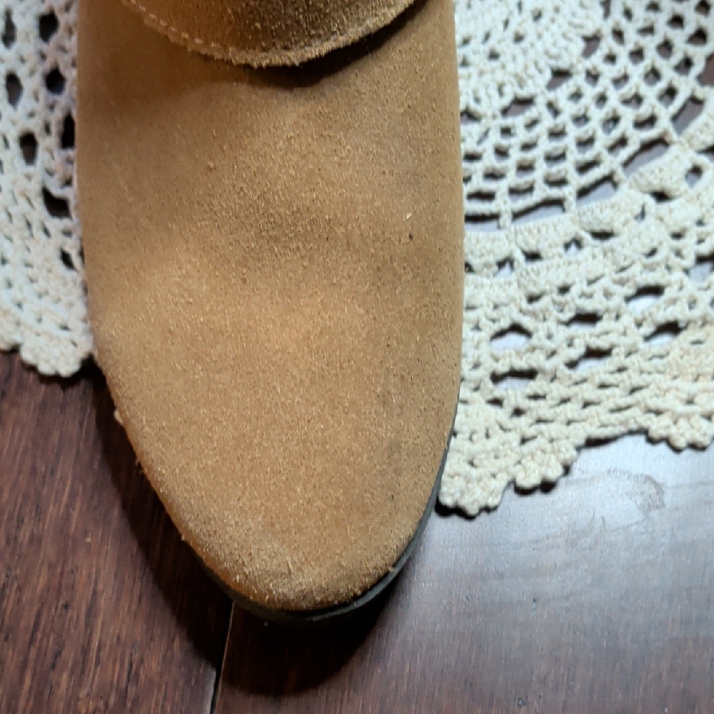 Apri By Italian Shoemakers Suede Buckle Ankle Booties in Tan - Picture 5 of 11